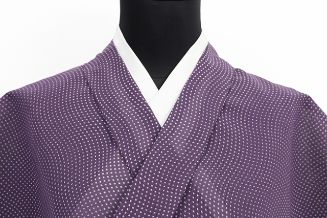 超長綿 浴衣(ゆかた) 木綿着物 超長繊維綿 よろけドット 紫