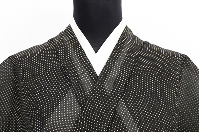 超長綿 浴衣(ゆかた) 木綿着物 超長繊維綿 よろけドット 黒