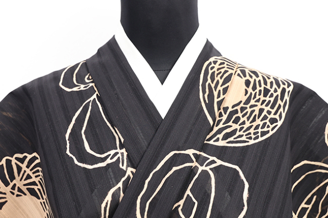 竺仙(ちくせん) 浴衣（ゆかた） 綿 鬼灯 黒×薄橙