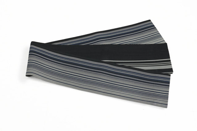 博多織 半幅帯 紗 縞 濃灰色×紺