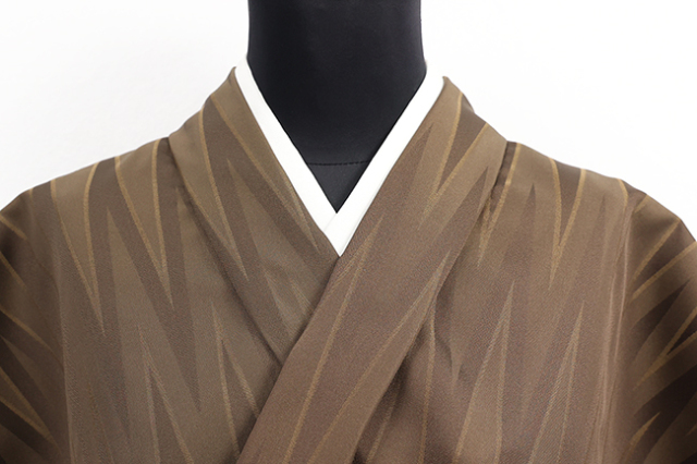 正絹 お召 ジグザグ 幾何学 茶