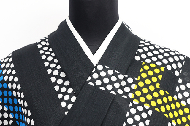 京都 青野工房 浴衣(ゆかた) 綿 ハイブリッド染め プログレスドット 青黄 平紗 1027