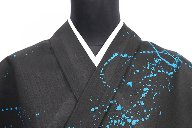 京都 青野工房 浴衣(ゆかた) 綿 ハイブリッド染め ローケツフブキ 青 平紗 3006