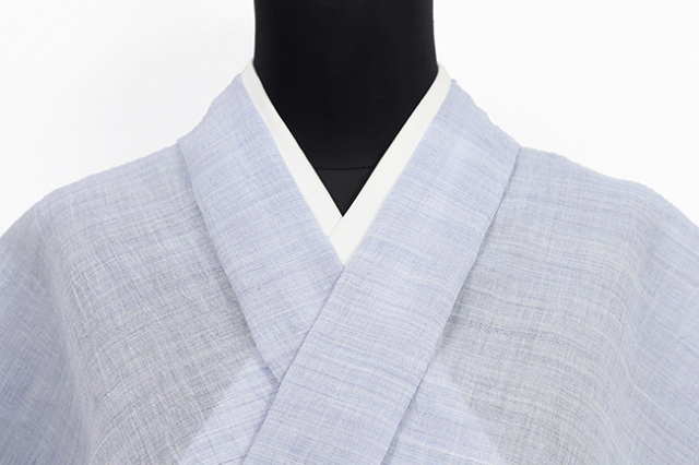 本麻 夏着物 近江ちぢみ 楊柳 薄青紫