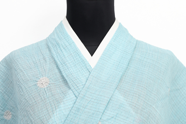 本麻 夏着物 近江ちぢみ 楊柳 絞り 薄青緑
