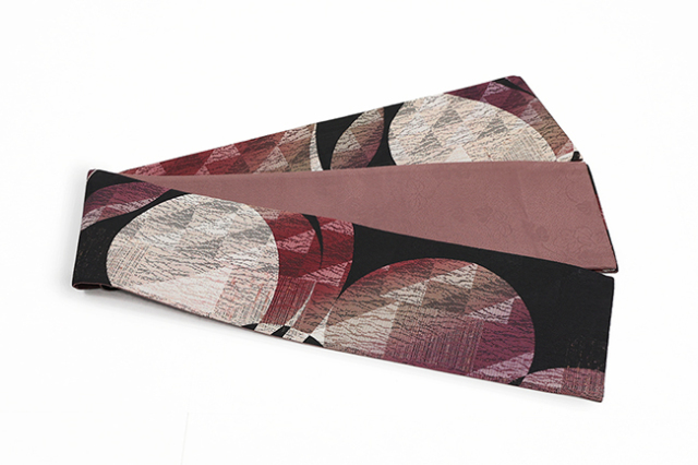 小室庵 正絹 半幅帯 丸取り 赤紫×黒