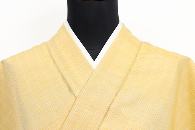 正絹 着物 手引き真綿紬 縞 黄色
