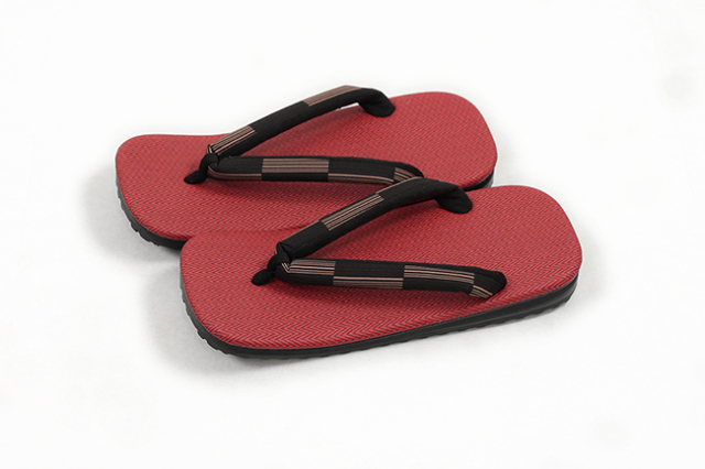 ラジアル草履 雪駄 男性用 赤ジグザグ×縞市松 黒 LLサイズ