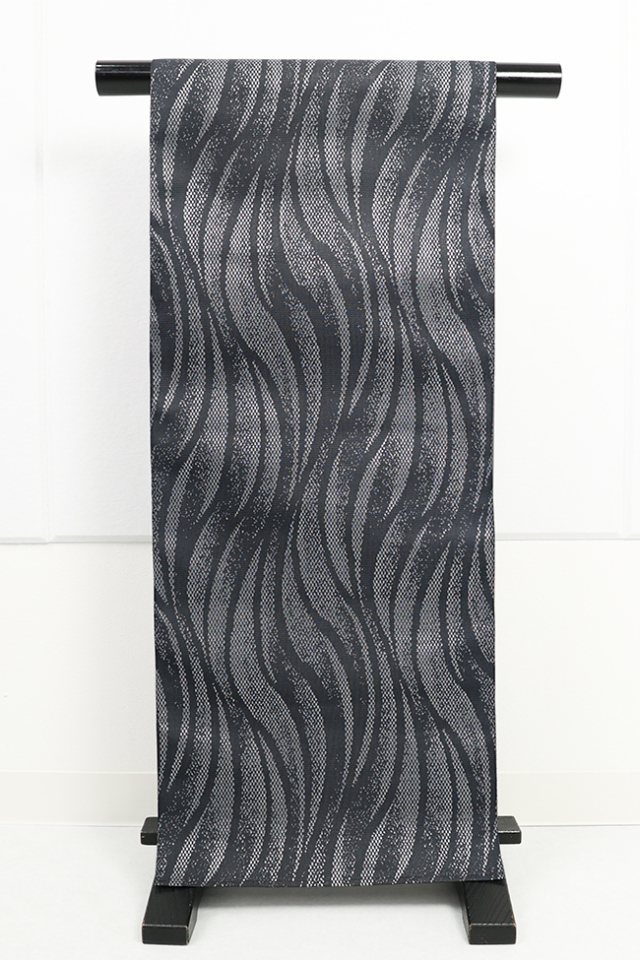 蔦屋久兵衛 ひとえ八寸帯（兵児帯） 波 濃灰色×銀