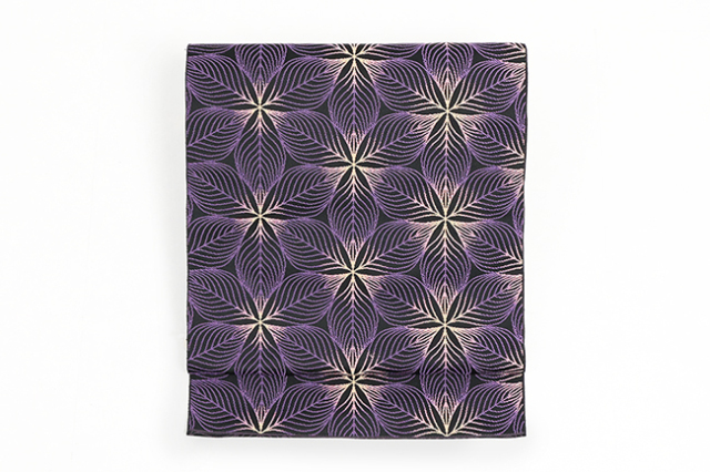 正絹 八寸名古屋帯 博多織 花冠 黒×紫