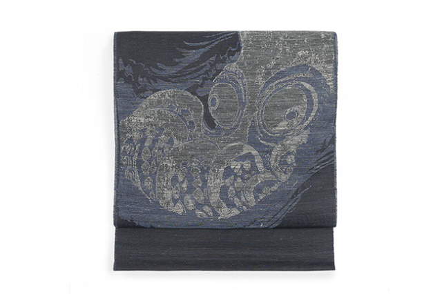 蔦屋久兵衛 絹麻 九寸名古屋帯 蛸 チャコールグレー