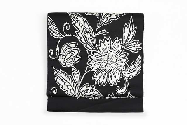 KAEDE 黒地 唐織 九寸名古屋帯 KAEDE様専用 黒地 唐織 九寸名古屋帯 九寸名古屋帯】手加工染