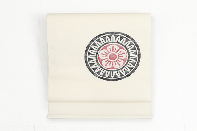 蔦屋久兵衛 絹麻 九寸名古屋帯 麻雀牌 一筒 白