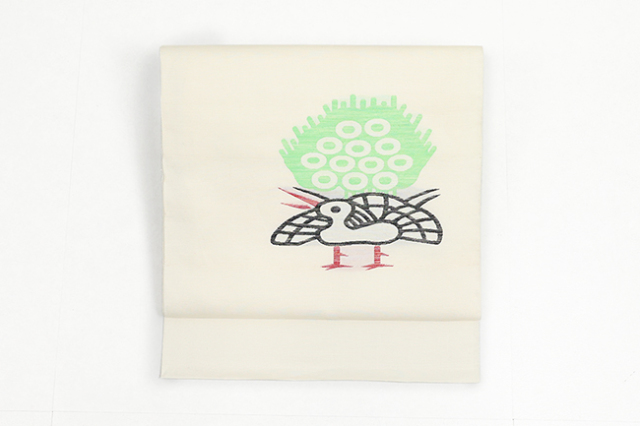 蔦屋久兵衛 絹麻 九寸名古屋帯 麻雀牌 一索 白