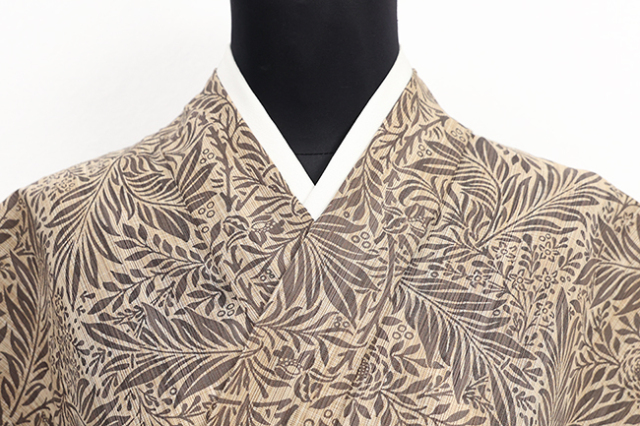 召しませ花 綿麻着物 椰子の葉 ベージュ