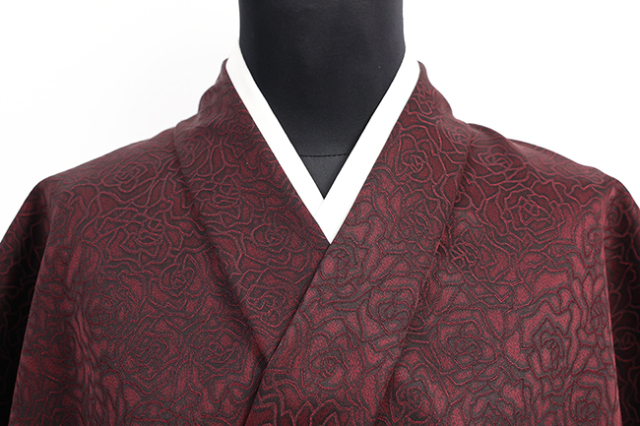 正絹 お召し 丹後ちりめん 広幅 薔薇 赤