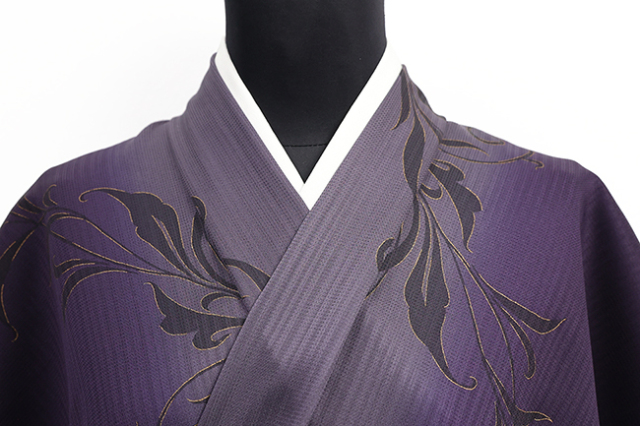 正絹 着物 小紋 丹後ちりめん 蔦模様 ぼかし染 濃紫