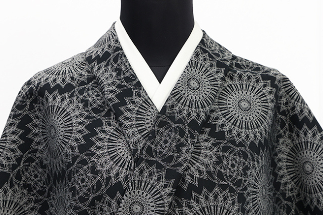 Kimono Factory nono 木綿着物 GRITTER （グリッター） オーダー仕立て付き ダリヤ 黒×灰