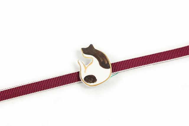 着乃嘉 Cyan 帯留め 三分紐 セット 瀬戸染付 猫 白黒