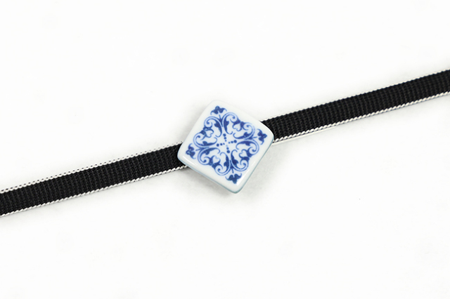 着乃嘉 Cyan 帯留め 三分紐 セット 瀬戸染付 菱形アラベスク 青