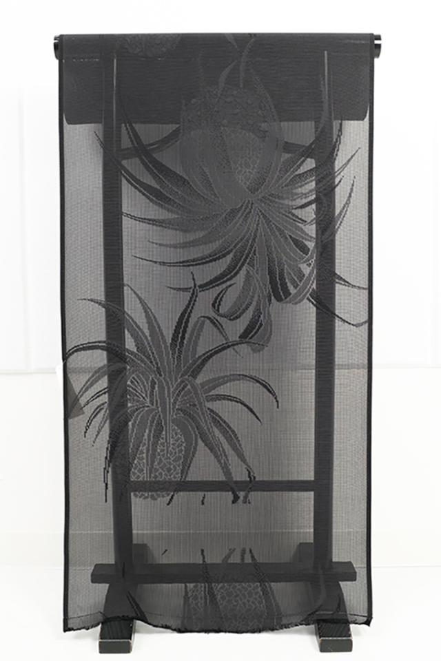 西陣 正絹 紋紗 着物 羽織 パイナップル 黒