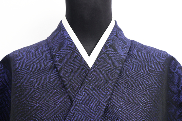 誉田屋源兵衛 着物 お召し 大麻布 「麻世妙」 二人静 幸菱尽し 黒/青