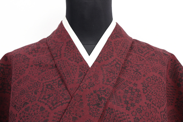 【価格はお問い合わせください】誉田屋源兵衛 木綿麻 着物 土耳古華紋 円 えんじ