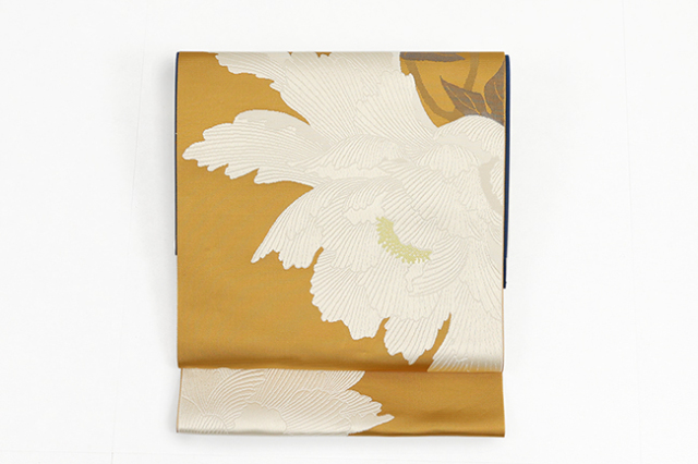 【価格はお問い合わせください】 西村織物 博多織 正絹 八寸名古屋帯 紋八寸 花むすび 百花王  橙