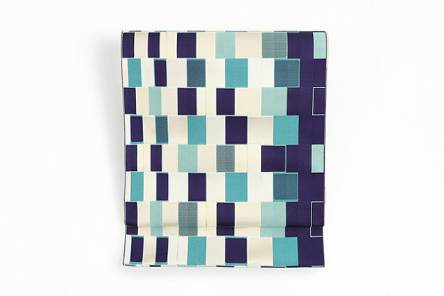 【価格はお問い合わせください】 西村織物 博多織 正絹 八寸名古屋帯 紋八寸 マラケシュ チェック   青系