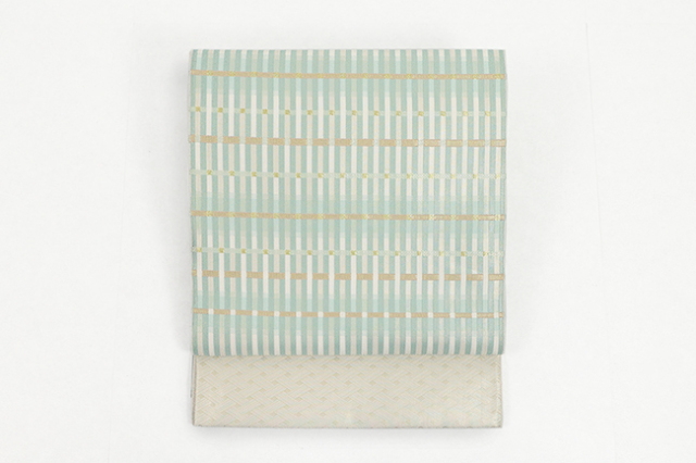 【価格はお問い合わせください】 西村織物 博多織 正絹 袋帯 佐賀錦 綾煌 連子格子 薄緑