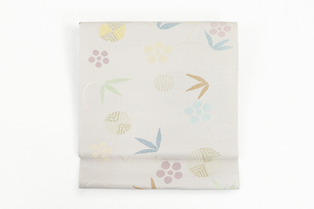 京都 西陣 正絹 九寸名古屋帯 金彩 華紋更紗