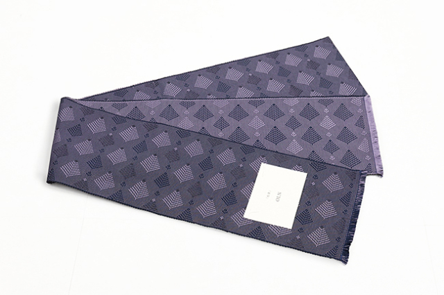 OLN 絹 半幅帯  「松菱」 青紫