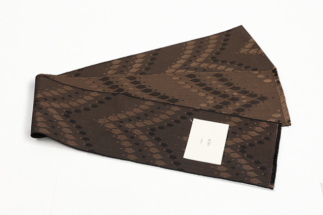 OLN 絹 半幅帯  「鳥雲」 茶