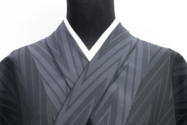 あづまやオリジナル ワタマサ 洗える正絹 紋紗 夏単衣織 広幅 【夏お召し】 ジグザグ 濃い灰