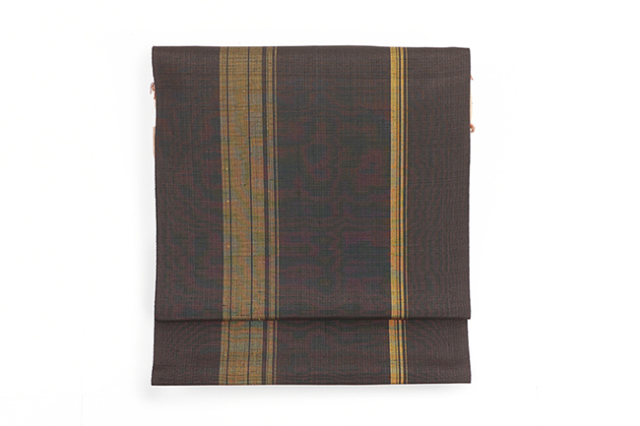 正絹 九寸名古屋帯 黄八丈 焦茶×黄色