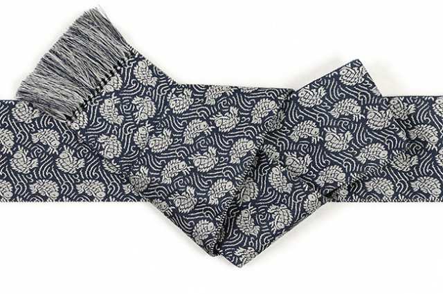 米沢織 近賢織物 角帯 名物裂角帯 荒磯ごい 紺