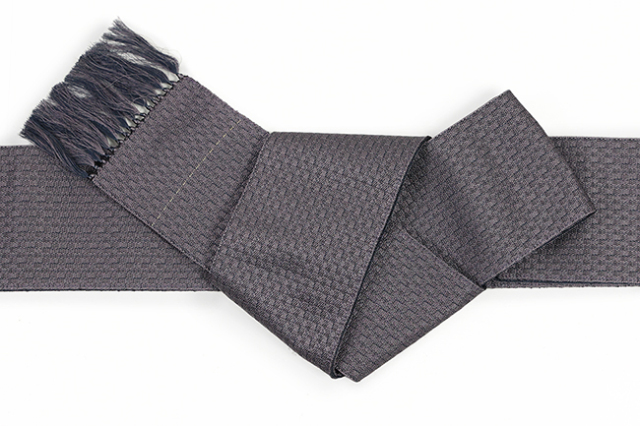 米沢織 近賢織物 角帯 武蔵 灰色×紺