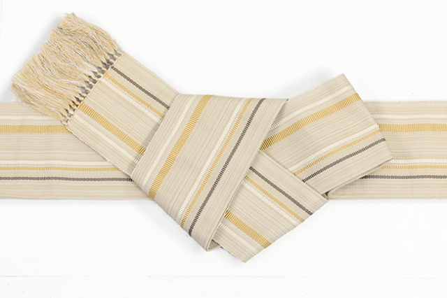 米沢織 近賢織物 角帯  遥三寸  生成り×黄土色