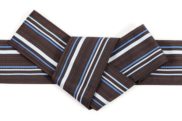 米沢織 近賢織物 角帯  遥三寸  茶×水色