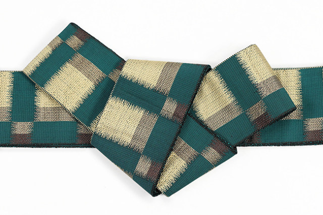 米沢織 近賢織物 角帯  東雲  緑×ベージュ