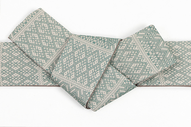 米沢織 近賢織物 角帯 和紙 紙こぎん 青緑×茶