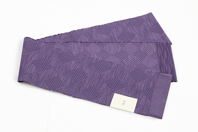 OLN 綿 半幅帯 「格子菱」 紫