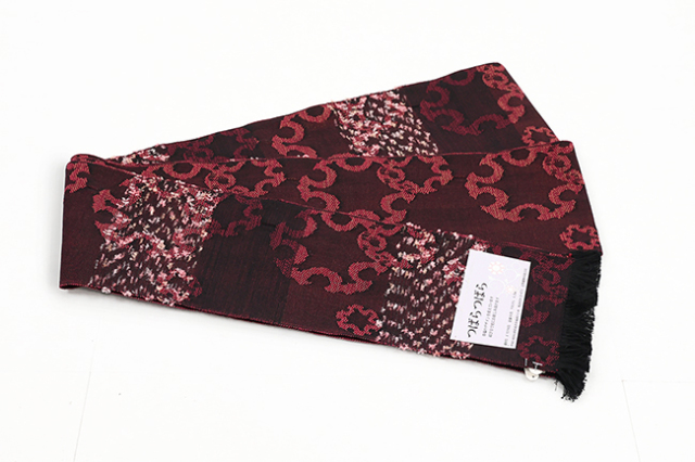 米沢織 近賢織物 半幅帯 つばらつばら 雪輪 赤×黒