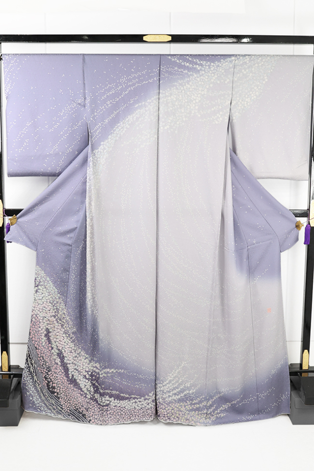 滝泰 訪問着 おぼろ染め 襲ね絞り 紫