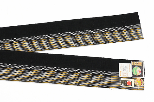 沖縄 伝統的工芸品 首里道屯織 木綿 角帯 黒×黄色