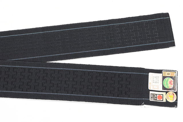 沖縄 伝統的工芸品 首里花織 木綿 角帯 黒×青