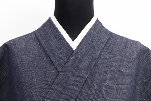 片貝木綿 木綿着物 紺仁工房 あやおり デニム 紺×白