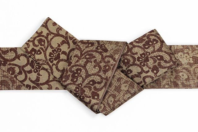 小室庵 正絹 角帯 正倉院更紗 カーキ×茶