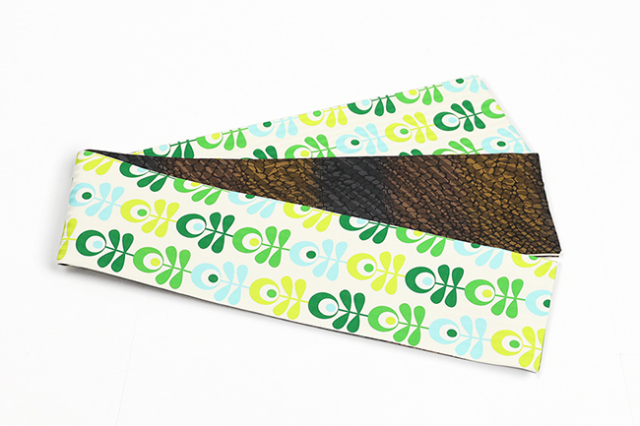 京都 青野工房 半幅帯 正絹 ハイブリッド染め 葉っぱ クロコ茶 1189