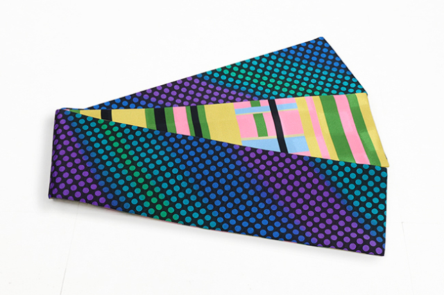 京都 青野工房 半幅帯 正絹 ハイブリッド染め ドットカラフル クロスロード 1193